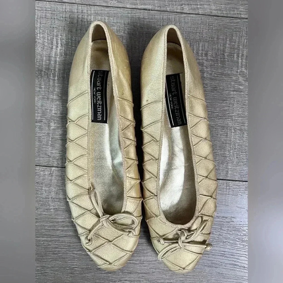 Stuart Weitzman Vintage Gold Braided Gabby Ballet Bow Flats - Picture 5 of 6